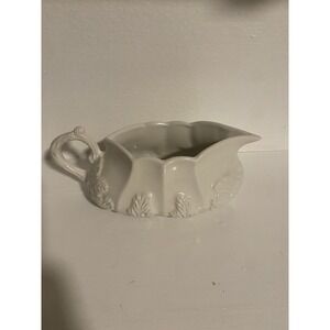 Vintage 60s Red Cliff Ironstone Gravy Boat Ivory Leaf Design